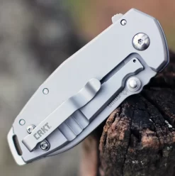 CRKT 2492 Squid Assisted Opening, 2.37" 8Cr14MoV Bead Blast Plain Blade, Stainless Steel Handle -CRKT Store 2492.2 28563.1612467003