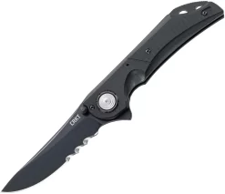 CRKT 5401K Seismic Deadbolt Lock, 3.96" 1.4116 SS Black Veff Serrated Blade, G10 Handle