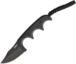 CRKT Minimalist Bowie Neck Knife 2387K, 2.12" 5Cr15MoV Black Plain Blade, Black G-10 Handle